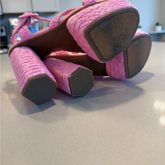 Gianni Bini Pelle Raffia Pink Woven Platform Sandals 8M - Picture 5 of 5